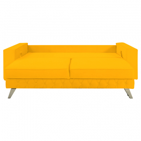 Canapea Alisson catifea v48 galben mustar, extensibila cu lada de depozitare si picioare argintii, 230x105x80 [4]