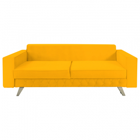Canapea Alisson catifea v48 galben mustar, extensibila cu lada de depozitare si picioare argintii, 230x105x80 [3]