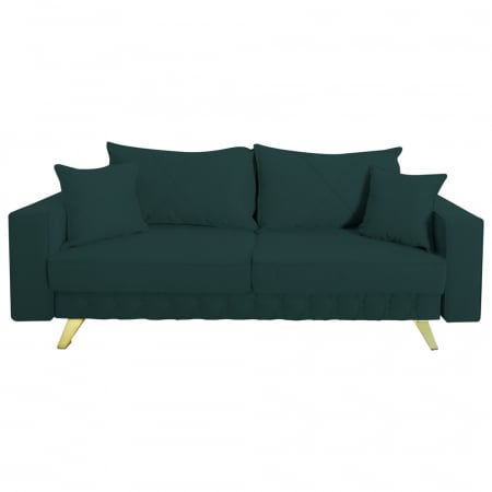 Canapea extensibila Alisson, cu lada de depozitare si picioare aurii, stofa p39 verde, 230x105x80
