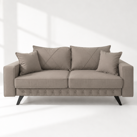 Canapele - Canapea Alisson stofa p86 gri deschis, extensibila cu lada de depozitare si picioare metalice negre, 230x105x80