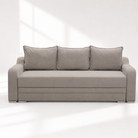 Canapele - Canapea extensibila Ginette, 3 locuri, gri deschis, cu lada de depozitare, dimensiune 226x98x78 cm
