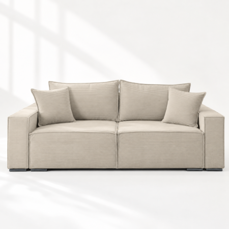 Canapele - Canapea Lincoln catifea raiata, L03 crem, extensibila  cu lada de depozitare 230x100x82
