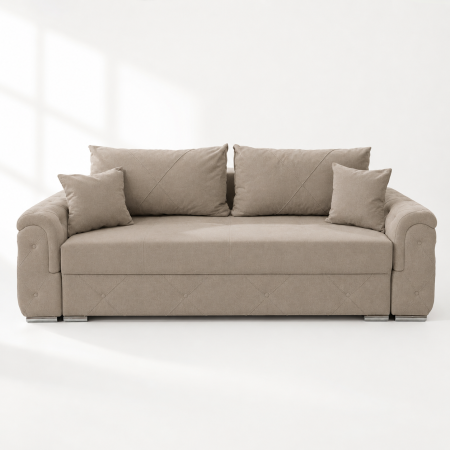 Canapele - Canapea extensibila Lorena, 3 locuri, bej , cu lada de depozitare, dimensiune 247x96x78 cm