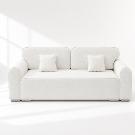 Canapele - Canapea MELINA boucle alb 01, 3 locuri, extensibila cu lada de depozitare, dimensiunea 244x100x80 cm