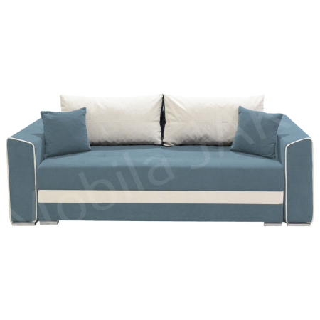 Magazin - Canapea extensibila Nicole, 3 locuri, albastru deschis + crem, cu lada de depozitare, dimensiune 237x96x78cm