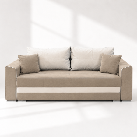 Canapele - Canapea extensibila Nicole, 3 locuri,bej + crem, cu lada de depozitare, dimensiune 237x96x78cm