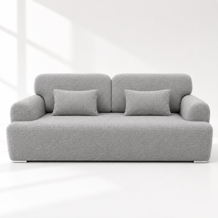 Canapele - Canapea NUVIA boucle gri deschis 83, 3 locuri, extensibila cu lada de depozitare, dimensiunea 242x100x83 cm