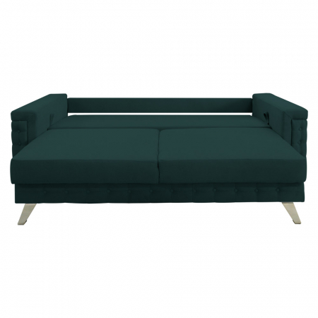 Canapea extensibila Omega, cu lada de depozitare si picioare argintii, stofa p39 verde, 230x105x80 [2]