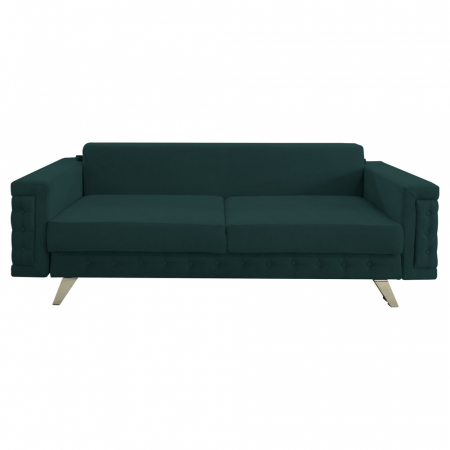 Canapea extensibila Omega, cu lada de depozitare si picioare argintii, stofa p39 verde, 230x105x80 [5]