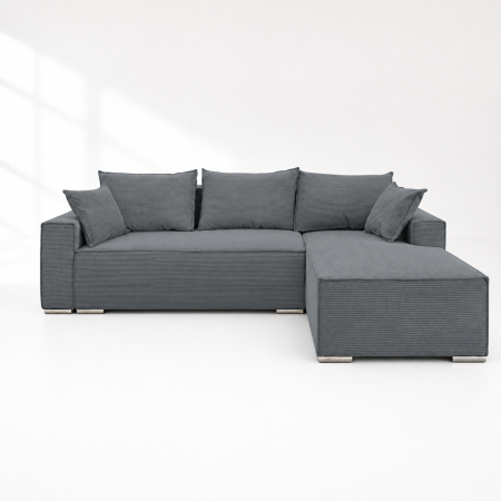 Coltare - Coltar extensibil Lincoln mini dreapta, cu lada de depozitare, 280*185*102 cm, gri 85N