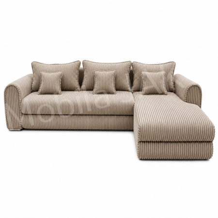 Coltar extensibil LINEA MINI dreapta, cu lada de depozitare, 285*160*100 cm, stofă raiată pufoasă cappuccino [0]