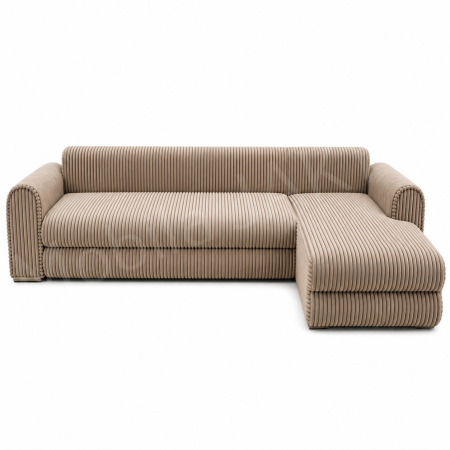 Coltar extensibil LINEA MINI dreapta, cu lada de depozitare, 285*160*100 cm, stofă raiată pufoasă cappuccino [3]