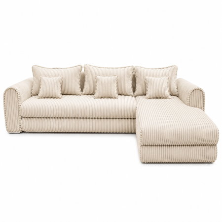 Coltar extensibil LINEA MINI dreapta, cu lada de depozitare, 285*160*100 cm, stofă raiată pufoasă  crem [0]