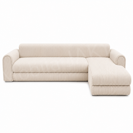 Coltar extensibil LINEA MINI dreapta, cu lada de depozitare, 285*160*100 cm, stofă raiată pufoasă  crem [1]