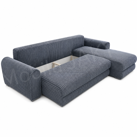Coltar extensibil LINEA MINI dreapta, cu lada de depozitare, 285*160*100 cm, stofă raiată pufoasă gri [1]