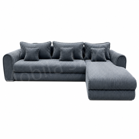 Coltar extensibil LINEA MINI dreapta, cu lada de depozitare, 285*160*100 cm, stofă raiată pufoasă gri [0]