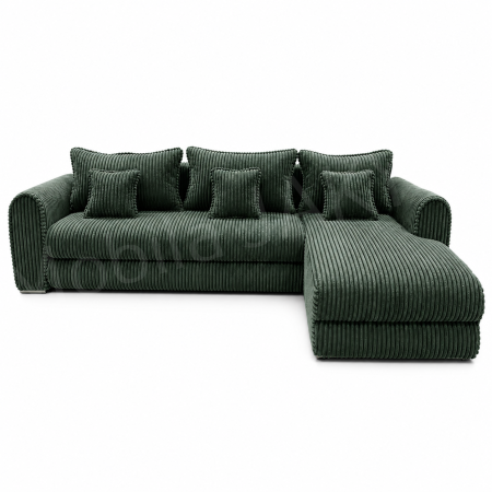 Coltar extensibil LINEA MINI dreapta, cu lada de depozitare, 285*160*100 cm, stofă raiată pufoasă verde [0]