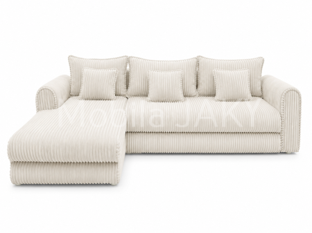 Coltar extensibil LINEA MINI  stanga, cu lada de depozitare, 285*160*100 cm, stofă raiată pufoasă CREM [0]