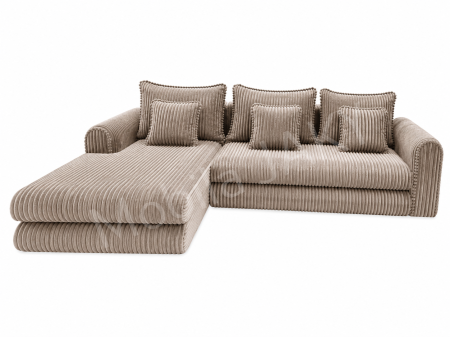 Coltar extensibil LINEA MINI stanga, cu lada de depozitare, 285*160*100 cm, stofă raiată pufoasă CAPPUCCINO [3]