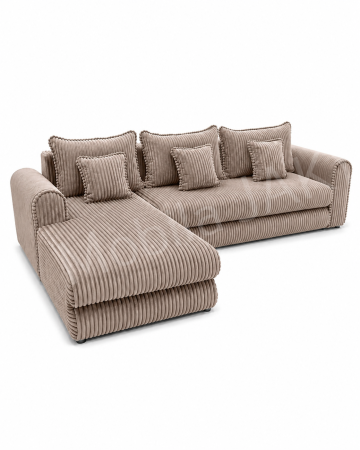 Coltar extensibil LINEA MINI stanga, cu lada de depozitare, 285*160*100 cm, stofă raiată pufoasă CAPPUCCINO [0]