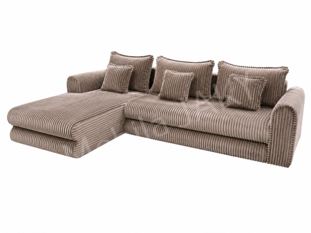 Coltar extensibil LINEA MINI stanga, cu lada de depozitare, 285*160*100 cm, stofă raiată pufoasă CAPPUCCINO [2]