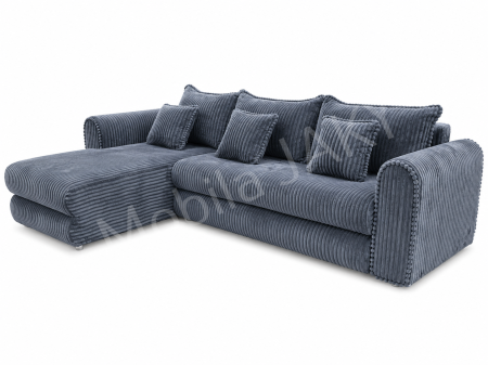 Coltar extensibil LINEA MINI stanga, cu lada de depozitare, 285*160*100 cm, stofă raiată pufoasă  gri [5]