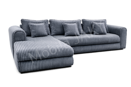 Coltar extensibil LINEA MINI stanga, cu lada de depozitare, 285*160*100 cm, stofă raiată pufoasă  gri [2]