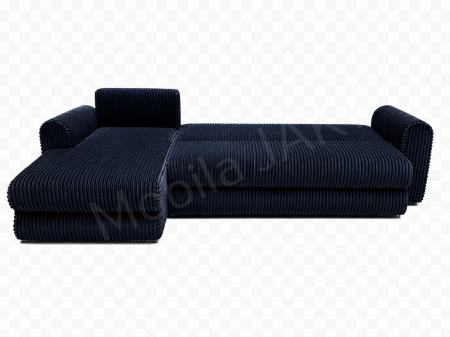 Coltar extensibil LINEA MINI stanga, cu lada de depozitare, 285*160*100 cm, stofă raiată pufoasă neagra [3]