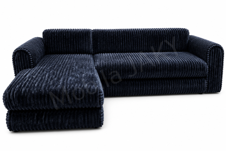 Coltar extensibil LINEA MINI stanga, cu lada de depozitare, 285*160*100 cm, stofă raiată pufoasă neagra [1]