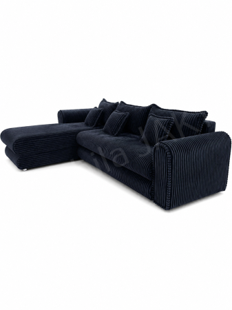 Coltar extensibil LINEA MINI stanga, cu lada de depozitare, 285*160*100 cm, stofă raiată pufoasă neagra [4]