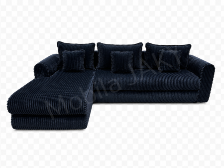 Coltar extensibil LINEA MINI stanga, cu lada de depozitare, 285*160*100 cm, stofă raiată pufoasă neagra [2]