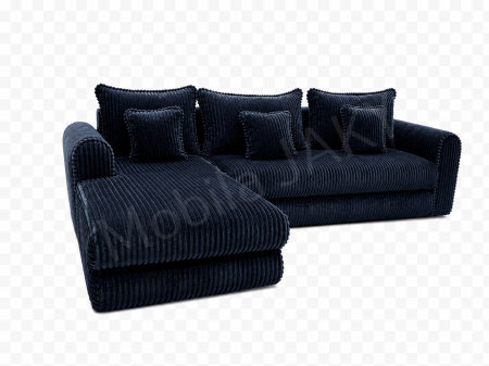 Coltar extensibil LINEA MINI stanga, cu lada de depozitare, 285*160*100 cm, stofă raiată pufoasă neagra [0]