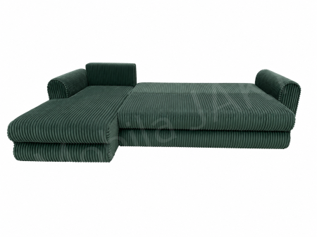 Coltar extensibil LINEA MINI stanga, cu lada de depozitare, 285*160*100 cm, stofă raiată pufoasă verde [5]