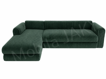Coltar extensibil LINEA MINI stanga, cu lada de depozitare, 285*160*100 cm, stofă raiată pufoasă verde [1]