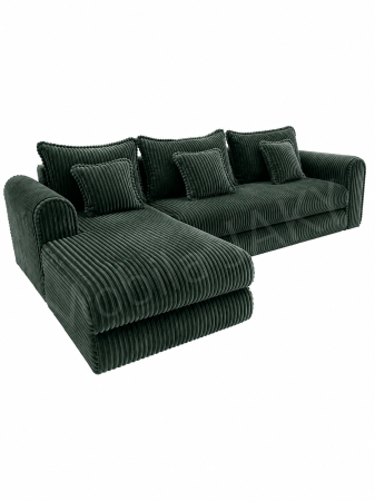 Coltar extensibil LINEA MINI stanga, cu lada de depozitare, 285*160*100 cm, stofă raiată pufoasă verde [4]