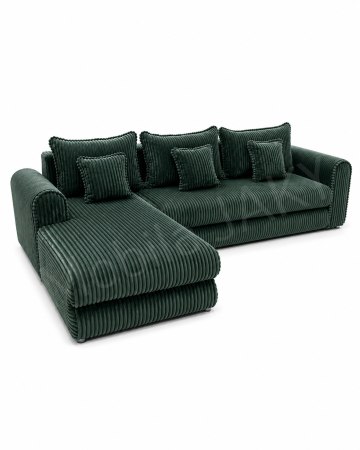 Coltar extensibil LINEA MINI stanga, cu lada de depozitare, 285*160*100 cm, stofă raiată pufoasă verde [0]