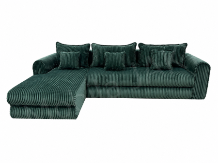 Coltar extensibil LINEA MINI stanga, cu lada de depozitare, 285*160*100 cm, stofă raiată pufoasă verde [2]