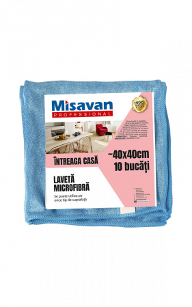 Magazin - Laveta microfibra Misavan Professional Intreaga casa, 40*40cm, 10 buc/ set, albastru