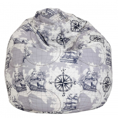 Mara - fotoliu puff - stofa print - corabii gri