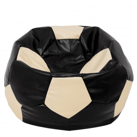 Fotolii Puf - Mega Ball - fotoliu puf - imitatie piele negru/crem