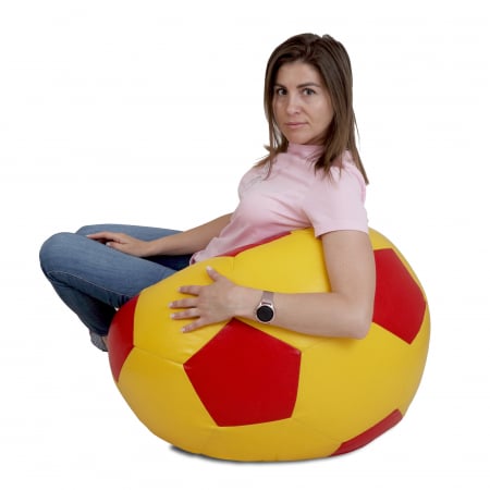 Mondo Ball - fotoliu puf - imitatie piele - galben/rosu [4]