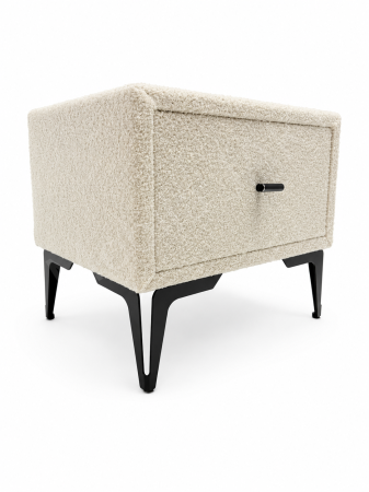 Noptiera tapitata boucle crem02, cu picioare negre, 40cm*45cm*36cm [2]