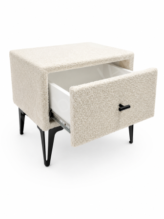 Noptiera tapitata boucle crem02, cu picioare negre, 40cm*45cm*36cm [3]