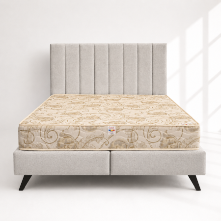 Paturi boxspring - Pat dublu tapițat boxspring Columbia cu picioare, crem, 160/200