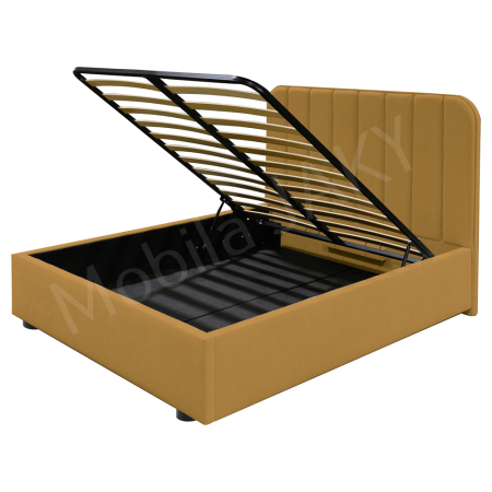 Pat dublu tapitat Arcadia 140/200, cu somiera metalica rabatabila si lada de depozitare, stofa galben mustar [1]