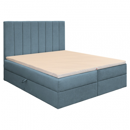 Pat dublu tapițat boxspring Columbia cu lada, albastru, 160/200 [2]