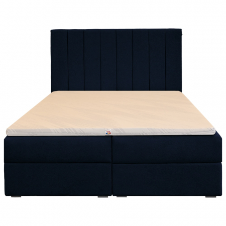 Paturi Boxspring - Pat dublu tapițat boxspring Columbia cu lada, bleumarin, 140/200