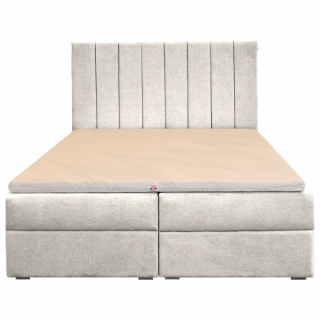 Paturi Boxspring - Pat dublu tapițat boxspring Columbia cu lada, crem, 140/200