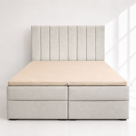 Paturi boxspring - Pat dublu tapițat boxspring Columbia cu lada, crem, 160/200