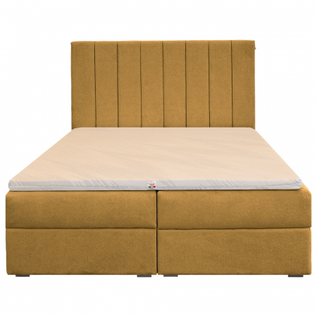 Paturi Boxspring - Pat dublu tapițat boxspring Columbia cu lada, galben mustar, 140/200